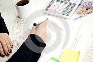 Accountant fill italian tax form Modello 730 individual income tax return in end of tax period. Taxation and paperwork