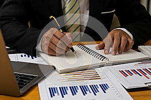 Accountant holding documents preparing performance analysis report Executives create documents