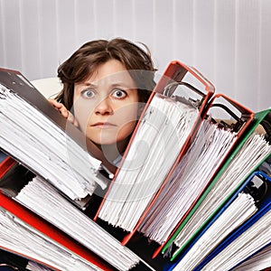 Accountant swamped with financial documents photo