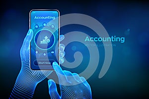 Accounting. Accountancy service. Banking Calculation. Financial analysis, investments and business consulting concept. Online