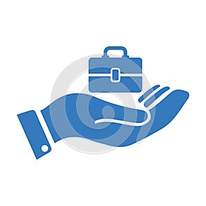 Accounting, balance, business, hand bag icon. Blue vector design.