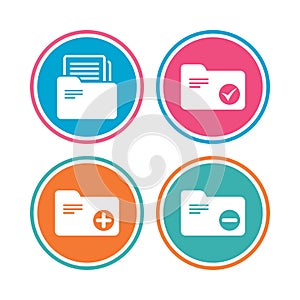Accounting binders icons. Add document symbol.