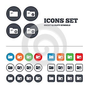 Accounting binders icons. Add document symbol