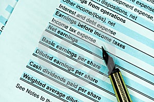 Accounting business concept. Calculator with accounting report and financial statement on desk