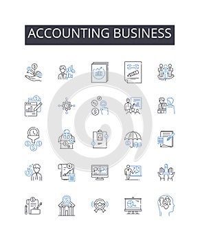Accounting business line icons collection. Bookkeeping, Financial management, Auditing, Tax preparation, Financial