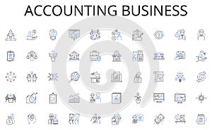 Accounting business line icons collection. Atoms, Elements, Molecules, Reactions, Bonding, Acids, Bases vector and photo