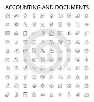 Accounting and documents outline icons collection. Accounting, Documents, Audit, Ledger, Payables, Receivables