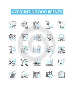 Accounting documents vector line icons set. Accounts, Vouchers, Ledgers, Journals, Invoices, Receipts, Payables photo