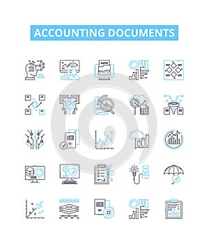 Accounting documents vector line icons set. Accounts, Vouchers, Ledgers, Journals, Invoices, Receipts, Payables photo