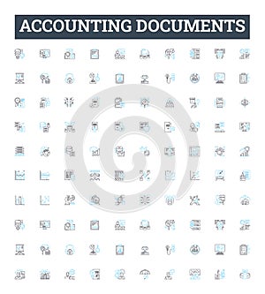 Accounting documents vector line icons set. Accounts, Vouchers, Ledgers, Journals, Invoices, Receipts, Payables photo