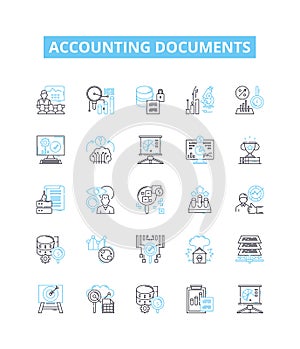 Accounting documents vector line icons set. Accounts, Vouchers, Ledgers, Journals, Invoices, Receipts, Payables photo