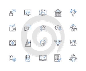 Accounting education line icons collection. Balance, Assets, Audit, Bookkeeping, Budgeting, Cashflow, Costing vector and