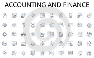 Accounting and finance line icons collection. Celebrations, Festivities, Parties, Reunions, Weddings, Engagements photo