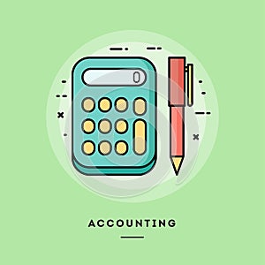 Accounting, flat design thin line banner.