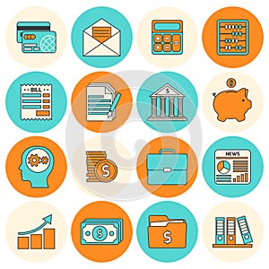 Accounting icons set flat line