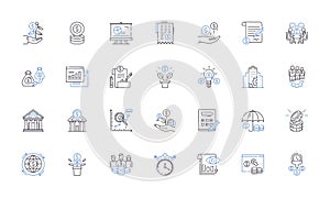 Accounting line icons collection. Audit, Balance, Budget, Cash, Credit, Debt, Expenses vector and linear illustration