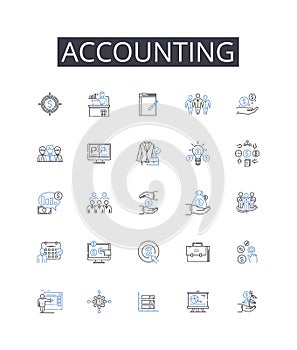 Accounting line icons collection. Decongestant, Unblock, Inhaler, Steam, Clear, Relief, Nasal vector and linear photo