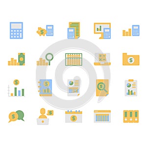 Accounting related icon and symbol set in flat design