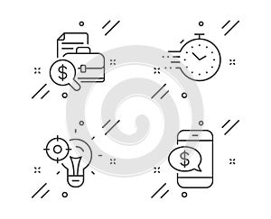 Accounting report, Timer and Seo idea icons set. Phone payment sign. Vector