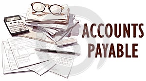 Accounts Payable Logo With Pile of Papers and Glasses