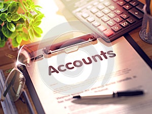 Accounts - Text on Clipboard. 3D.