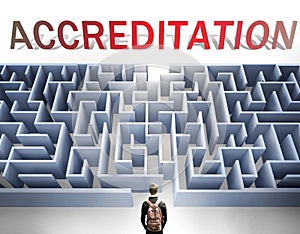 Accreditation can be hard to get - pictured as a word Accreditation and a maze to symbolize that there is a long and difficult photo