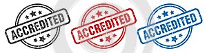 accredited stamp. accredited round isolated sign.