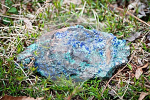 The accretion of Malachite and Azurite. Natural raw specimen of copper-based gemstones photo