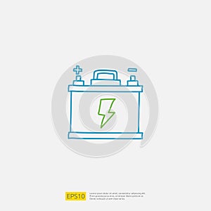 accu electric acid battery doodle icon. sign symbol for vehicle concept. eco green friendly transportation on white background