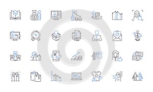 Accumulate and advantages line icons collection. Compound, Increase, Multiply, Collect, Stockpile, Hoard, Amass vector