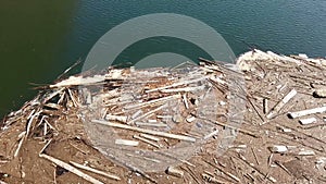 Accumulated debris on Vidraru Lake in Romania