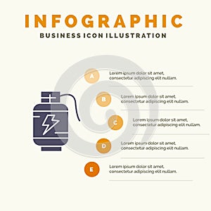 Accumulator, Battery, Power, Charge Solid Icon Infographics 5 Steps Presentation Background