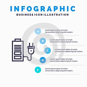 Accumulator, Battery, Power, Plug Line icon with 5 steps presentation infographics Background