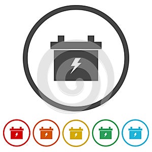 Accumulator car icon. Set icons in color circle buttons photo