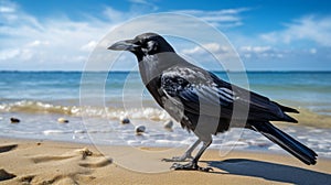 Accurate Bird Specimens: A Crow On The Beach With Alchemical Symbolism