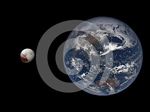 Accurate size comparison of Earth and Pluto. Planets of Solar System