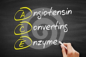 ACE - Angiotensin Converting Enzyme acronym, concept on blackboard