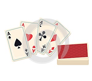 Ace cards of all suits with red back design. Cards depicting aces of spades, hearts, clubs, and diamonds vector