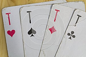 ACE of clubs, ACE of hearts, ACE of diamonds, ACE of spades