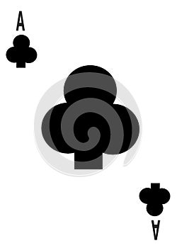 The ace of clubs card in a regular 52 card poker playing deck