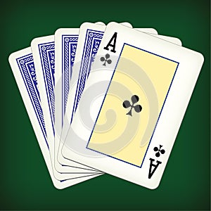 Ace of clubs and four cards - playing cards vector illustration