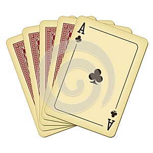 Ace of clubs and four cards - vintage playing cards vector illustration