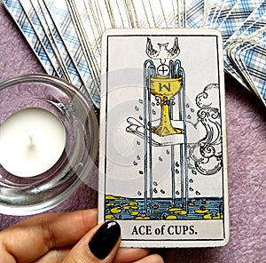 Ace of Cups Tarot Card New love Love Joy Happiness Happy News Contentment Beginnings of Love Conception Big Hearted Sharing