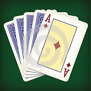 Ace of diamonds and four cards - playing cards vector illustration