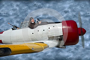 Ace Fighter Pilot Flying Plane in Battle