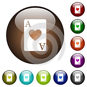 Ace of hearts card color glass buttons