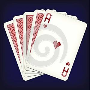 Ace of hearts and four cards - playing cards vector illustration