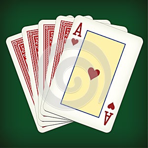 Ace of hearts and four cards - playing cards vector illustration