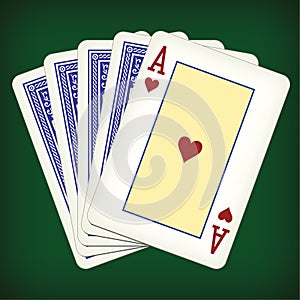 Ace of hearts and four cards - playing cards vector illustration