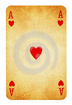 Ace of Hearts Vintage playing card isolated on white